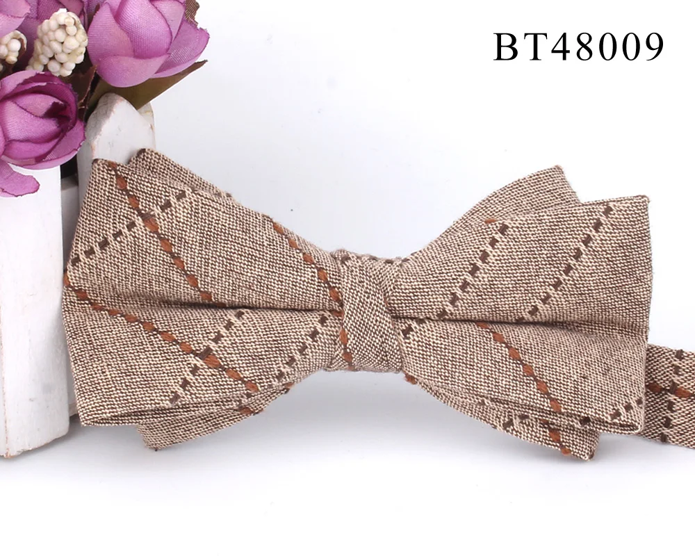 Cotton Bowtie For Groom Fashion Striped Bow tie For Men Women Beige Brown Bow knot Adult Plaid Bow Ties Cravat Groomsmen Bowties