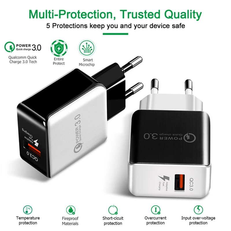 Quick Charger 3.0 USB Charger For Samsung A51 A71 A90 A32 A22 5G Huawei P40 P30 P20 QC 3.0 Fast Wall Charger USB C Type C Cable
