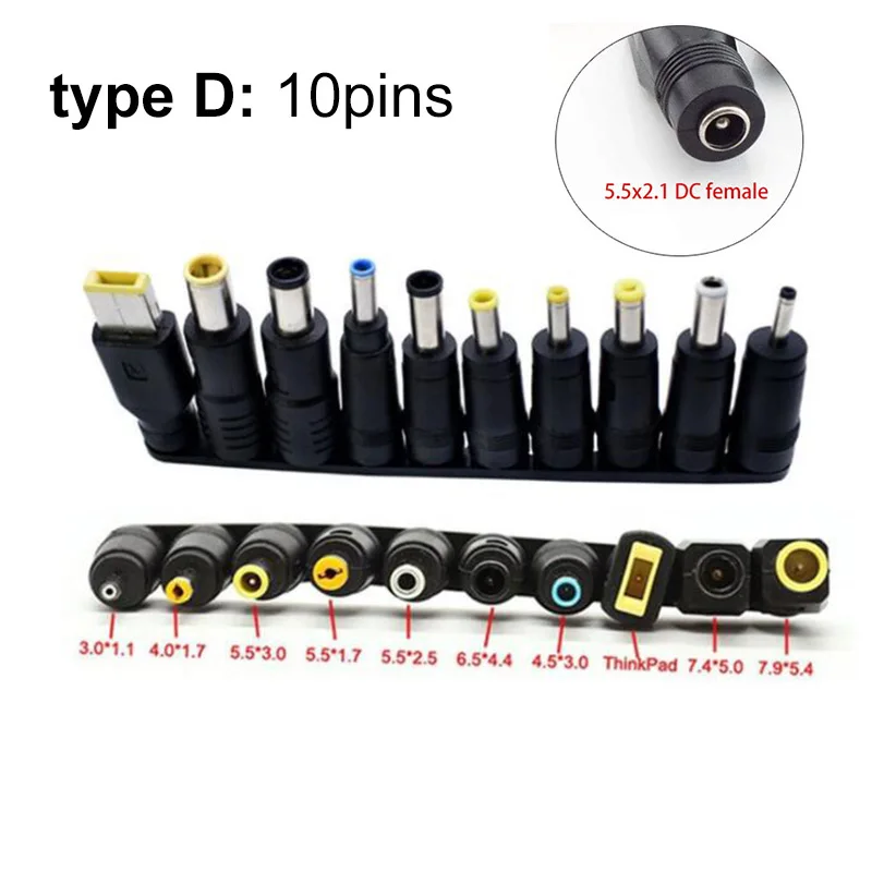 Universal 5.5mmx2.1mm DC female to Male Plug AC Power Supply Adapter Charger Tips Connector Kits for Laptop Computer Jack Sets