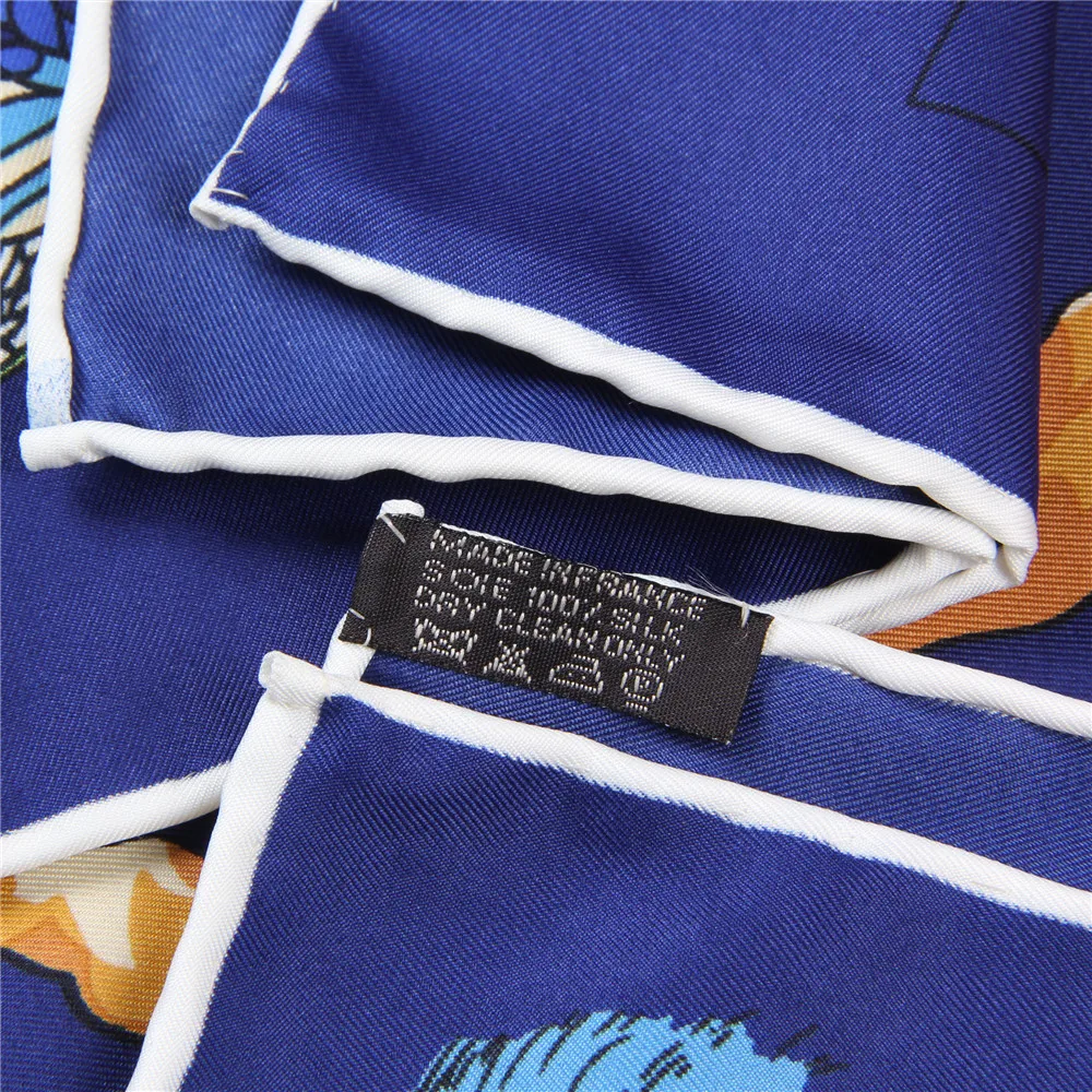 Manual Hand Rolled Twill Silk Scarf Women Timpani Print Square Scarves Echarpes Curled Foulards Femme Wrap Bandana Hijab 90CM