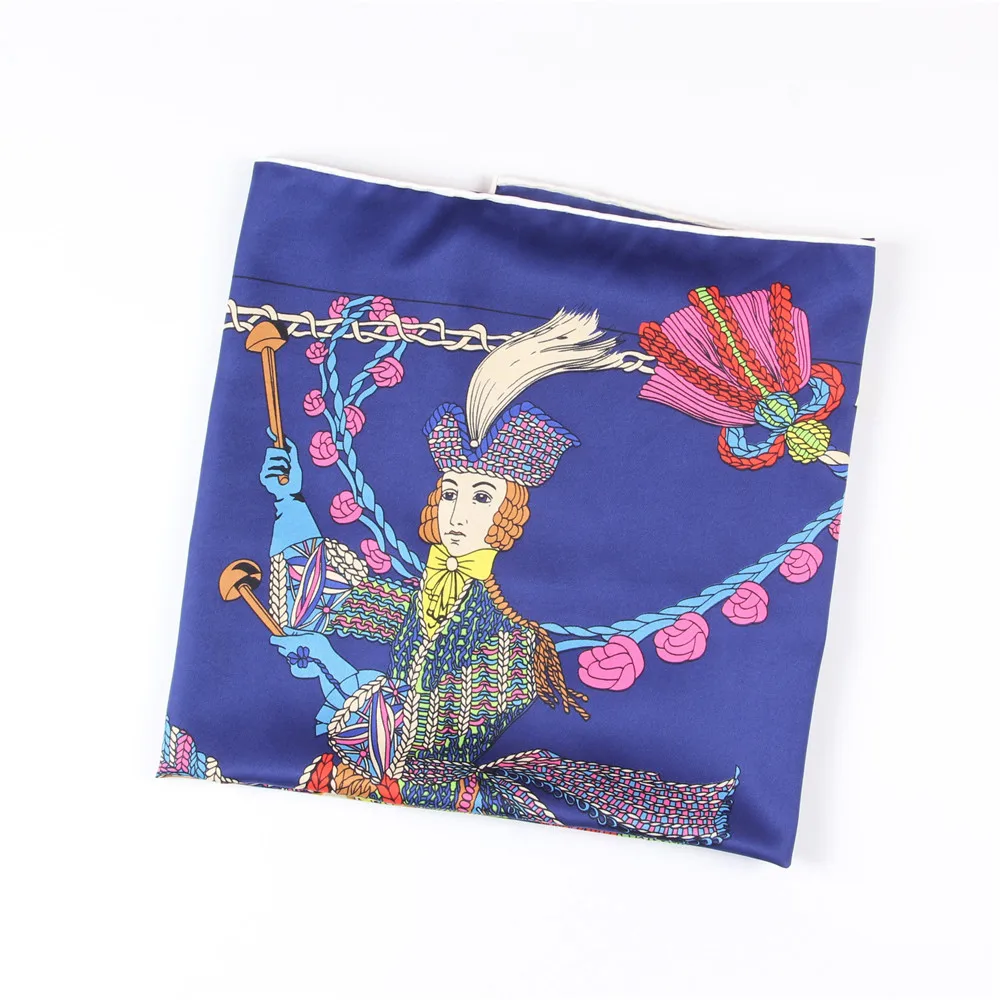 Manual Hand Rolled Twill Silk Scarf Women Timpani Print Square Scarves Echarpes Curled Foulards Femme Wrap Bandana Hijab 90CM