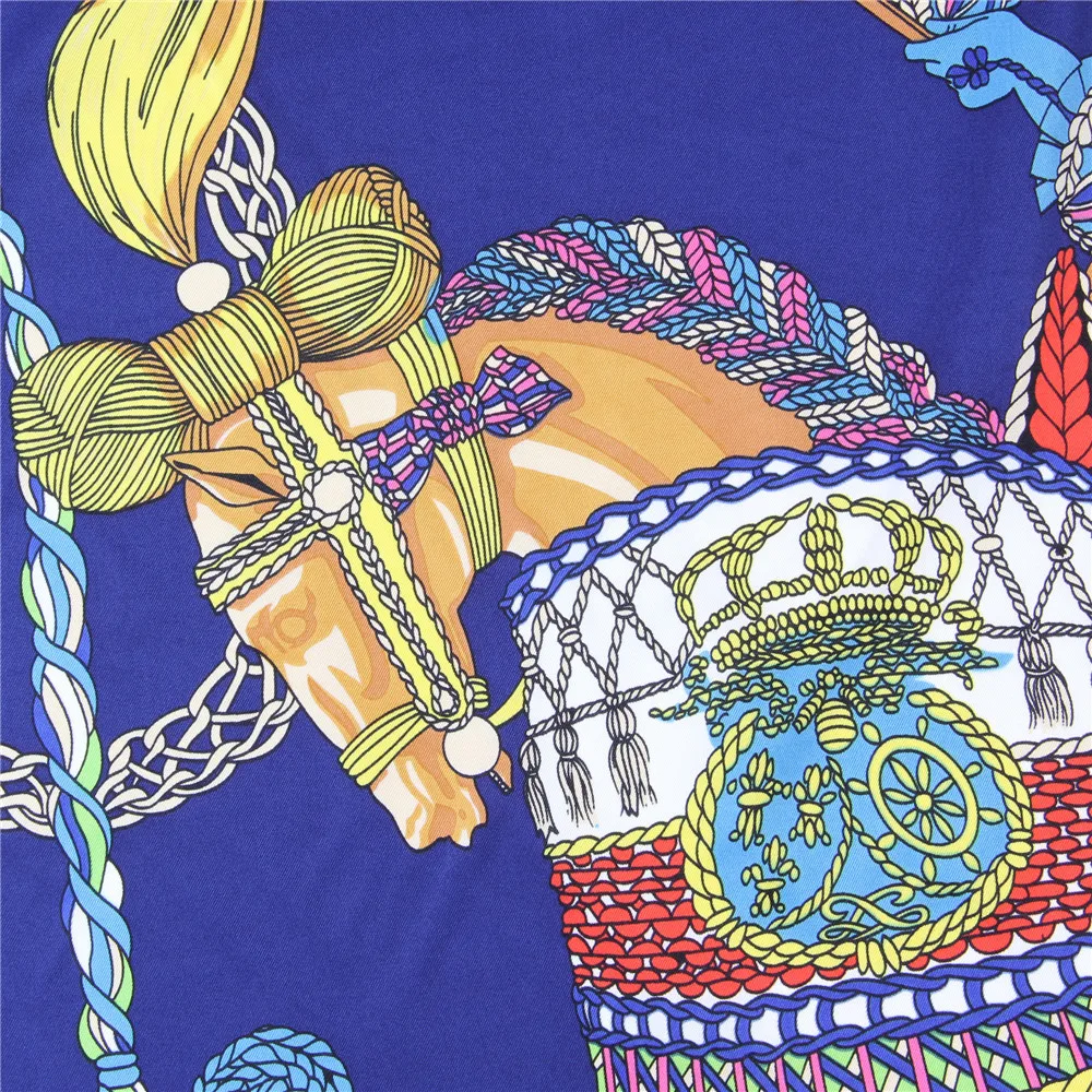 Manual Hand Rolled Twill Silk Scarf Women Timpani Print Square Scarves Echarpes Curled Foulards Femme Wrap Bandana Hijab 90CM