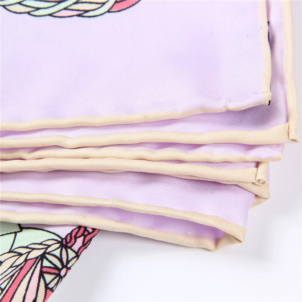 Manual Hand Rolled Twill Silk Scarf Women Timpani Print Square Scarves Echarpes Curled Foulards Femme Wrap Bandana Hijab 90CM