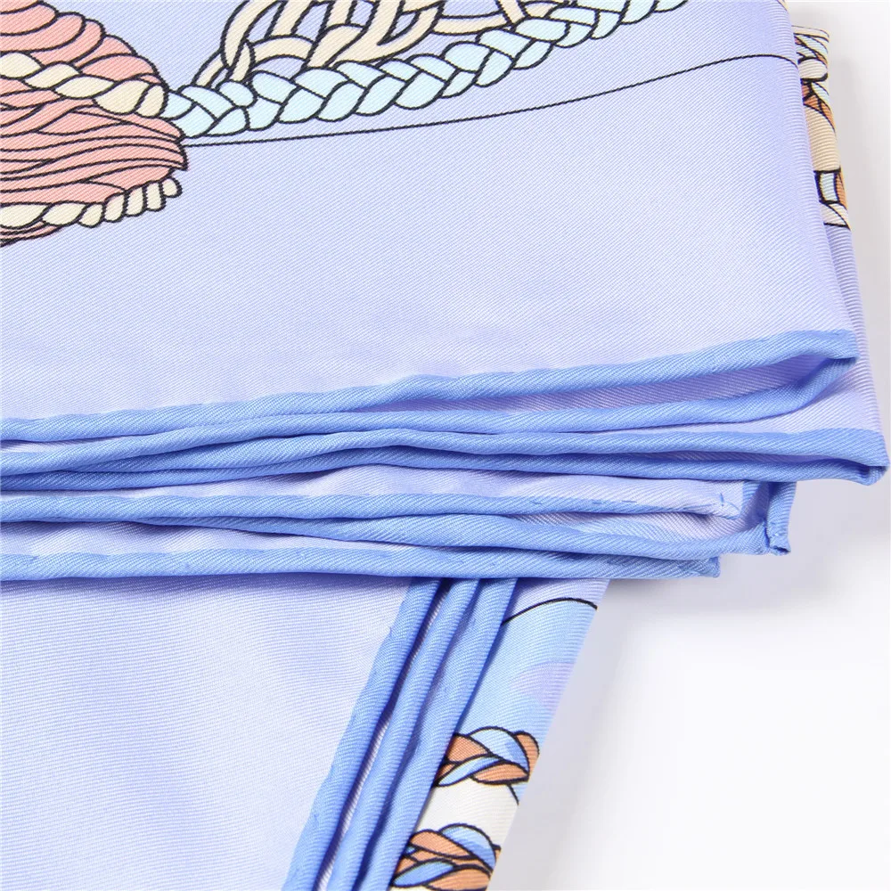Manual Hand Rolled Twill Silk Scarf Women Timpani Print Square Scarves Echarpes Curled Foulards Femme Wrap Bandana Hijab 90CM