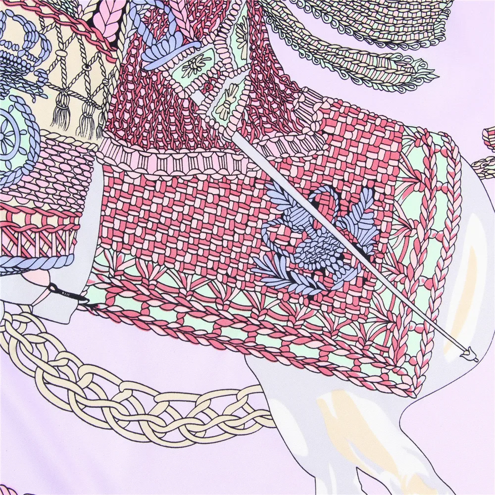 Manual Hand Rolled Twill Silk Scarf Women Timpani Print Square Scarves Echarpes Curled Foulards Femme Wrap Bandana Hijab 90CM