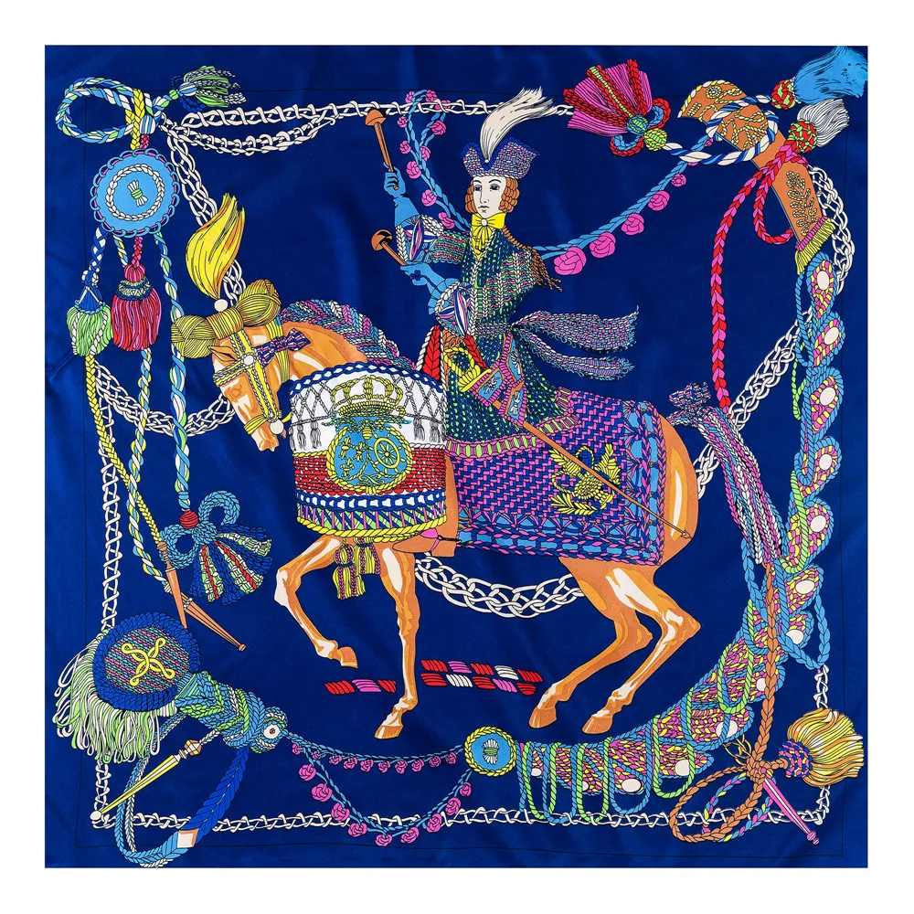 Manual Hand Rolled Twill Silk Scarf Women Timpani Print Square Scarves Echarpes Curled Foulards Femme Wrap Bandana Hijab 90CM