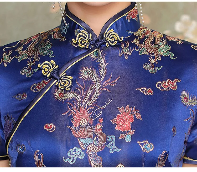 Sexy New Brocade Satin Long Fork Cheongsam Chinese Classic Women's Qipao Elegant Short Sleeve Novelty Wedding Evening Dress 4XL