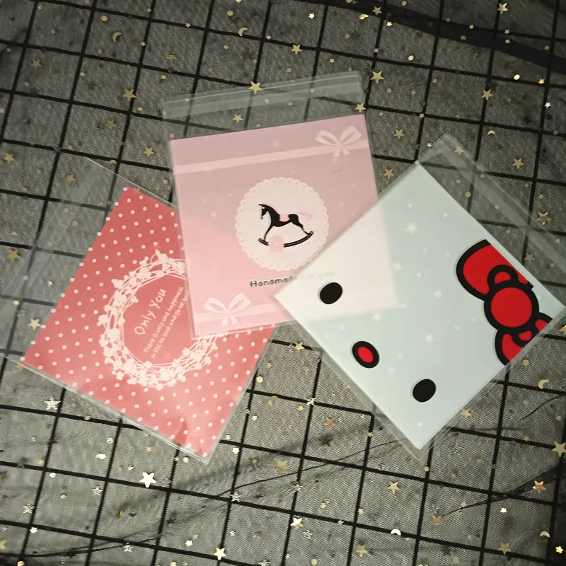 Flower Dot Bow Plastic Bag Wedding Birthday Cookie Candy Gift Packaging Bags OPP Self Adhesive Party Favors Decoration 14x14cm