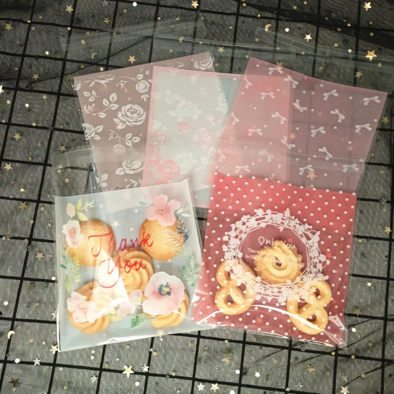 Flower Dot Bow Plastic Bag Wedding Birthday Cookie Candy Gift Packaging Bags OPP Self Adhesive Party Favors Decoration 14x14cm