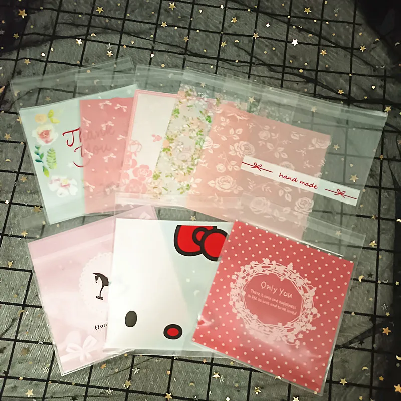 Flower Dot Bow Plastic Bag Wedding Birthday Cookie Candy Gift Packaging Bags OPP Self Adhesive Party Favors Decoration 14x14cm