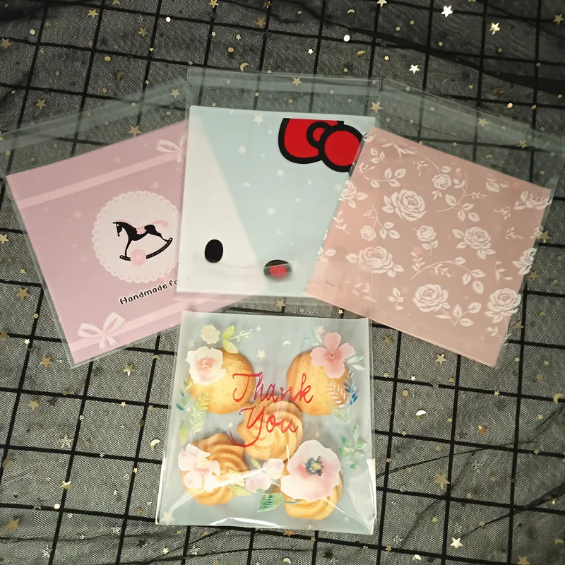 Flower Dot Bow Plastic Bag Wedding Birthday Cookie Candy Gift Packaging Bags OPP Self Adhesive Party Favors Decoration 14x14cm