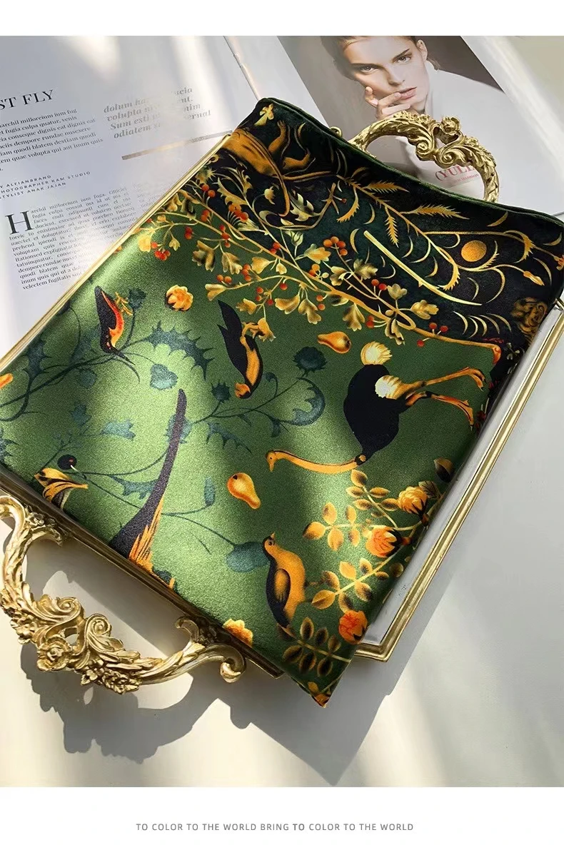 Coffee Gold 100% Mulberry Silk Women's Scarf Bandana Fashion Plaisley Style Square Scarves Hijabs Winter Brand Headscarf Foulard
