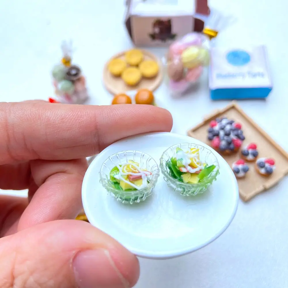 1:12 Miniature Hamburger Mini Fruit Salad Pretend Food for Blyth OB11 BJD Doll House Kitchen Play Toys Accessories