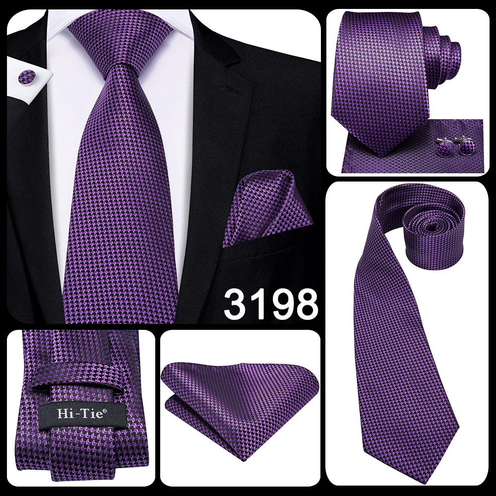 Hi-Tie Designer Purple Floral Striped Paisley Wedding Tie for Men Handky Cufflink Gift Men Tie Party Business Dropshipping