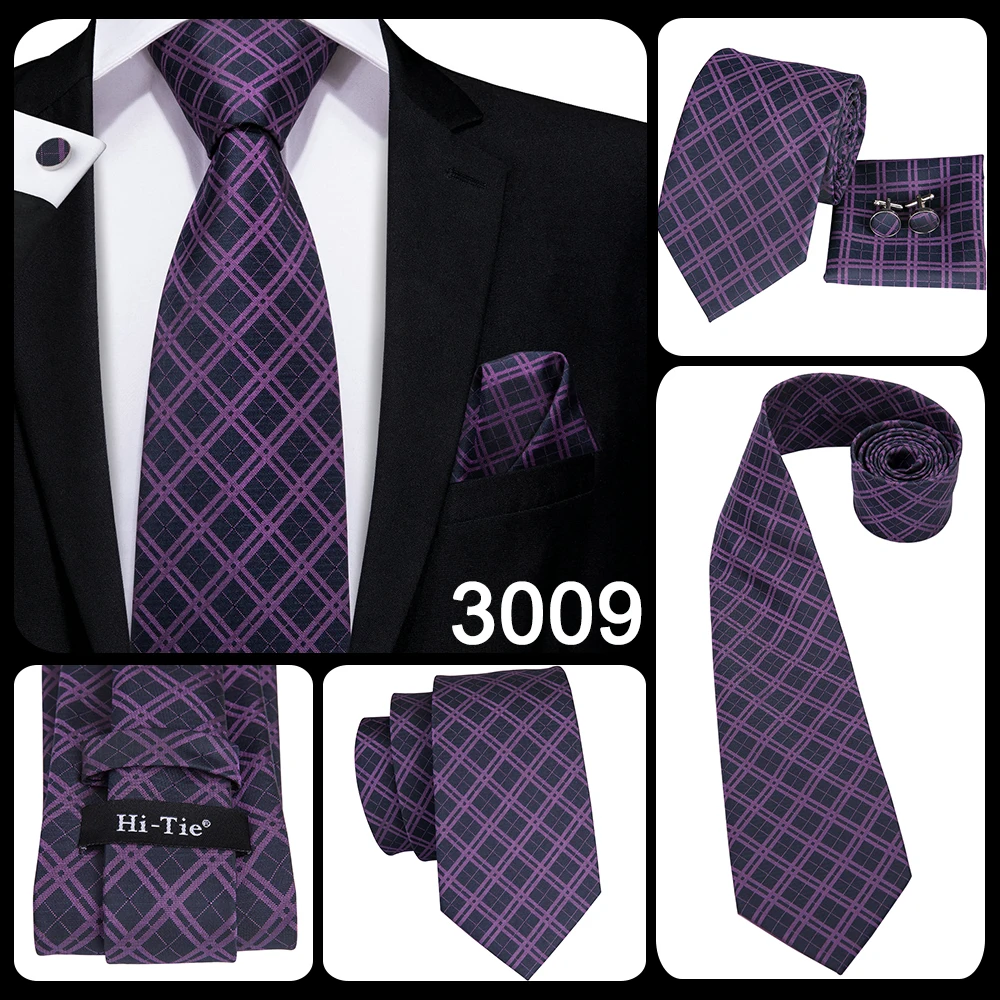 Hi-Tie Designer Purple Floral Striped Paisley Wedding Tie for Men Handky Cufflink Gift Men Tie Party Business Dropshipping