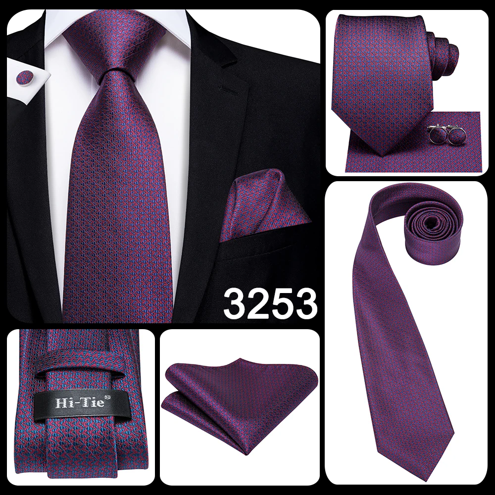 Hi-Tie Designer Purple Floral Striped Paisley Wedding Tie for Men Handky Cufflink Gift Men Tie Party Business Dropshipping