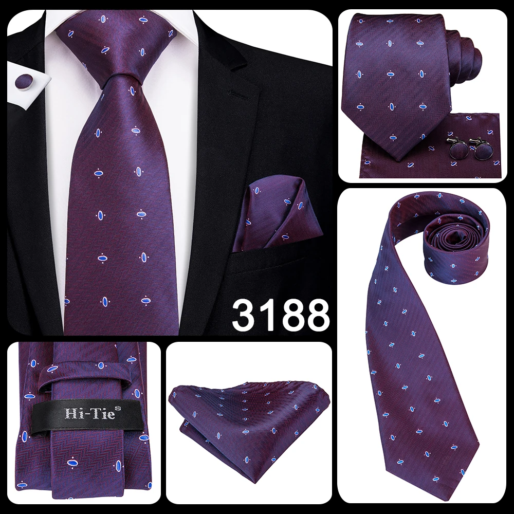 Hi-Tie Designer Purple Floral Striped Paisley Wedding Tie for Men Handky Cufflink Gift Men Tie Party Business Dropshipping