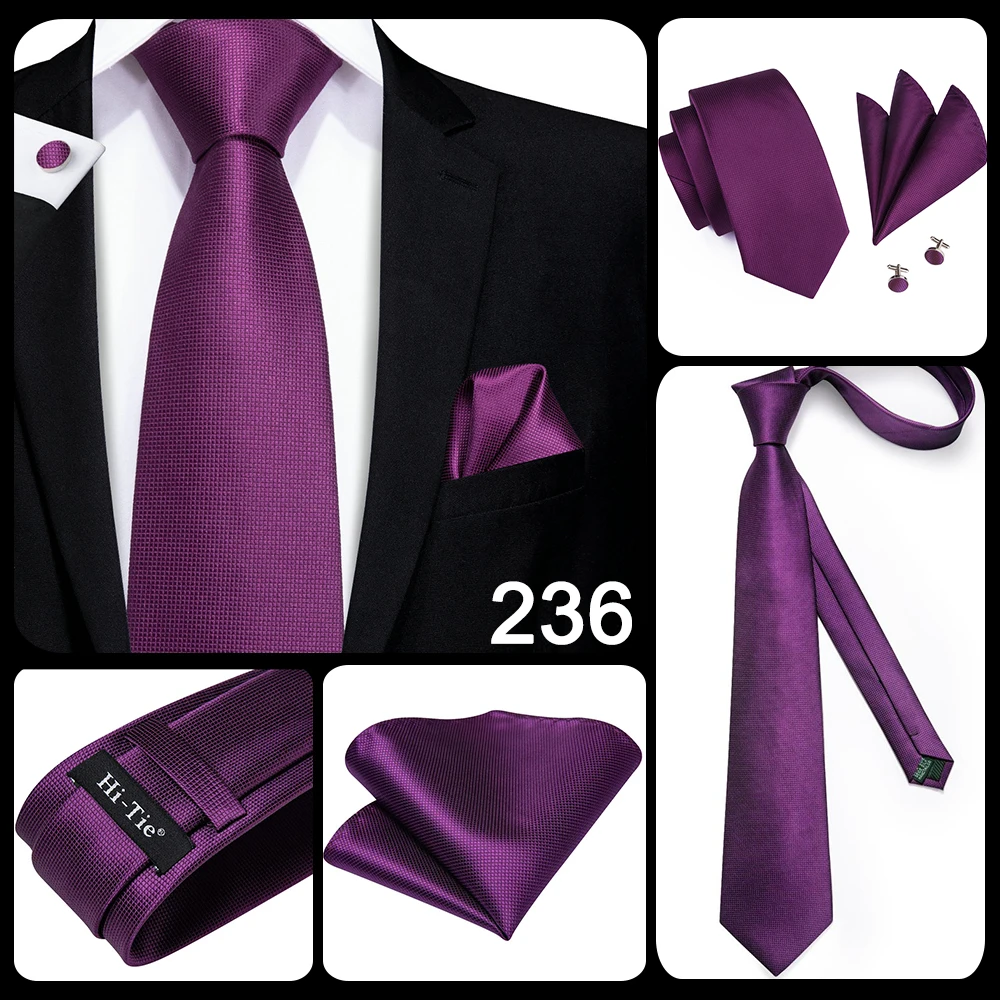 Hi-Tie Designer Purple Floral Striped Paisley Wedding Tie for Men Handky Cufflink Gift Men Tie Party Business Dropshipping