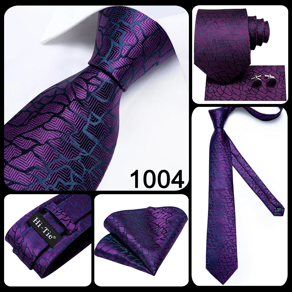 Hi-Tie Designer Purple Floral Striped Paisley Wedding Tie for Men Handky Cufflink Gift Men Tie Party Business Dropshipping