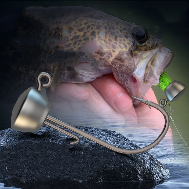 Fishing NED Jig Head Hook Strong Anti Falling Off Auxiliary Stand Hooks Mandarin Fish Lead T Tail Worm Fishhook Lot 10 Pieces