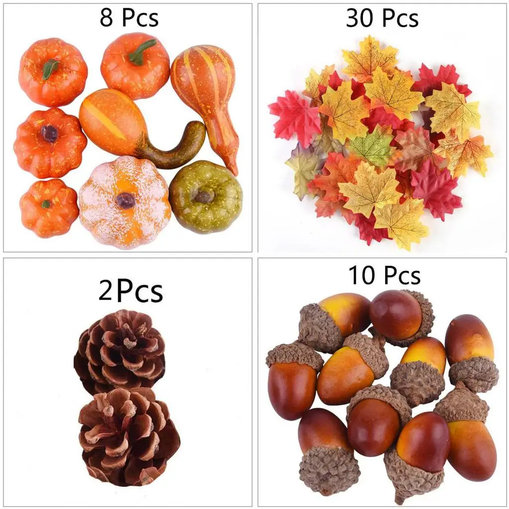 50Pcs Fall Harvest Decor Props Artificial 3D Pumpkin Gourd Acorn Berries Maple Leaf Artificial Pumpkin Craft Simulation Hallowee