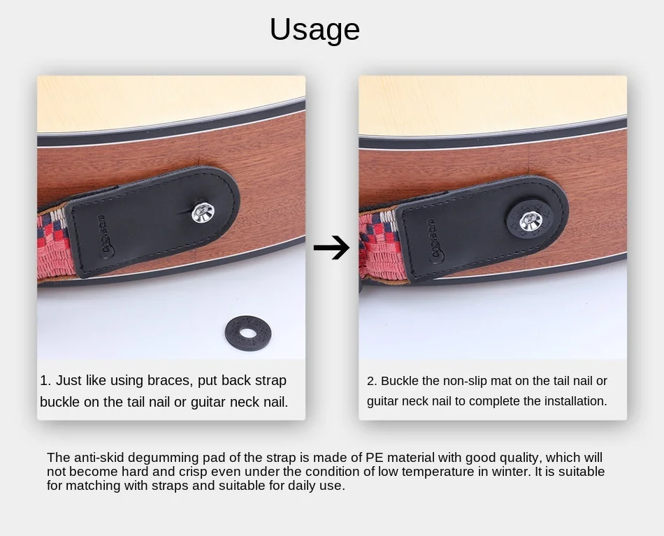 Bass Guitar Strap Non-slip Buckle Ukulele with Anti-falling Rubber Pad Strap Tail Nail Lock Musical Instrument Accessories