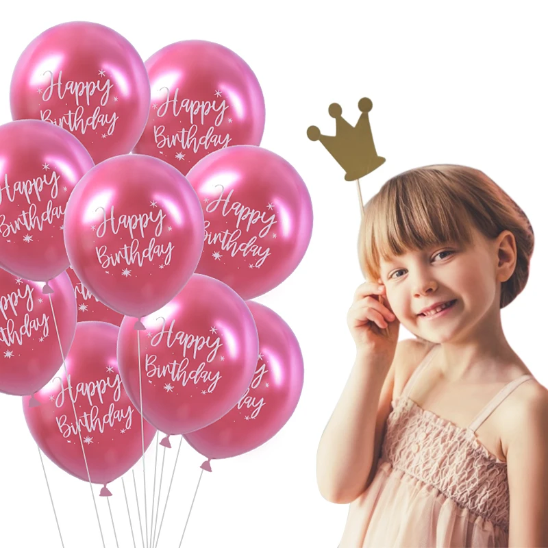 10Pcs 12inch Happy Birthday Balloon Decor Rose Gold Chrome Metallic Latex Balloons For Kids 1st 30th Birthday Party Metal Globos