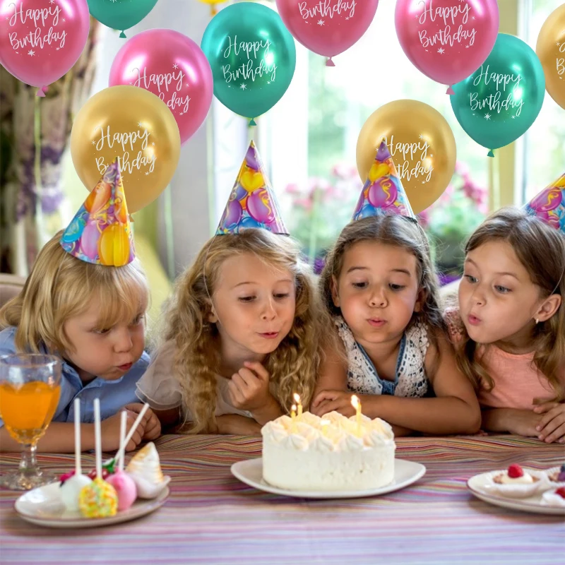 10Pcs 12inch Happy Birthday Balloon Decor Rose Gold Chrome Metallic Latex Balloons For Kids 1st 30th Birthday Party Metal Globos