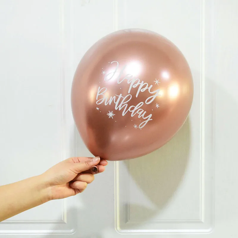 10Pcs 12inch Happy Birthday Balloon Decor Rose Gold Chrome Metallic Latex Balloons For Kids 1st 30th Birthday Party Metal Globos