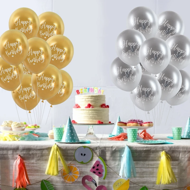 10Pcs 12inch Happy Birthday Balloon Decor Rose Gold Chrome Metallic Latex Balloons For Kids 1st 30th Birthday Party Metal Globos