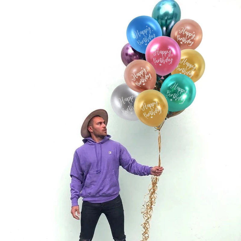 10Pcs 12inch Happy Birthday Balloon Decor Rose Gold Chrome Metallic Latex Balloons For Kids 1st 30th Birthday Party Metal Globos