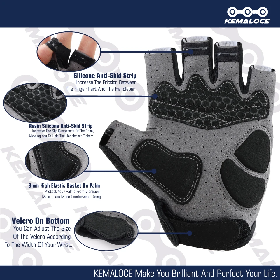 KEMALOCE Cycling Gloves Men Women Road Racing Half Finger Summer Mittens Non-Slip Reflective Outdoor Sport Adult MTB Bike Glove