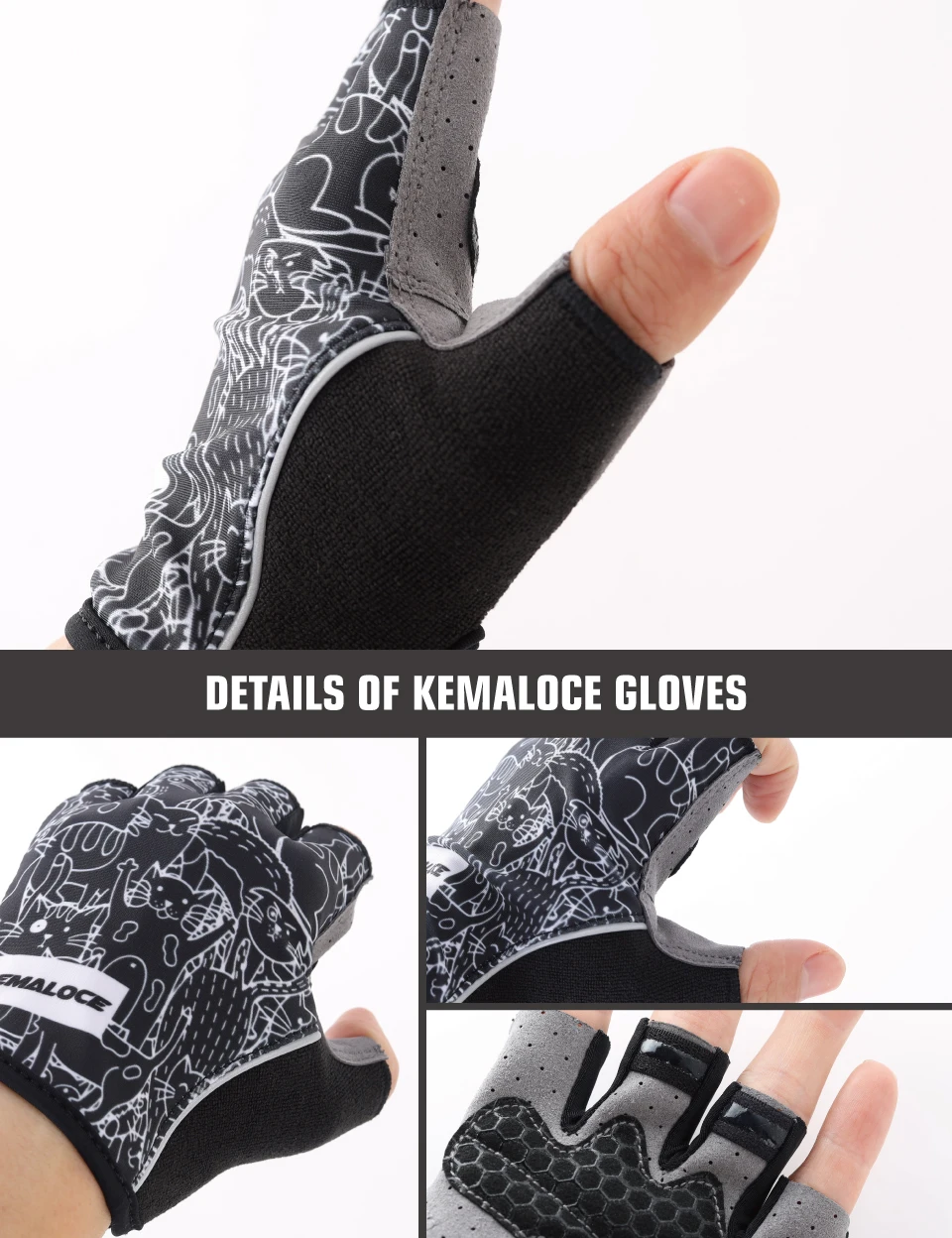 KEMALOCE Cycling Gloves Men Women Road Racing Half Finger Summer Mittens Non-Slip Reflective Outdoor Sport Adult MTB Bike Glove