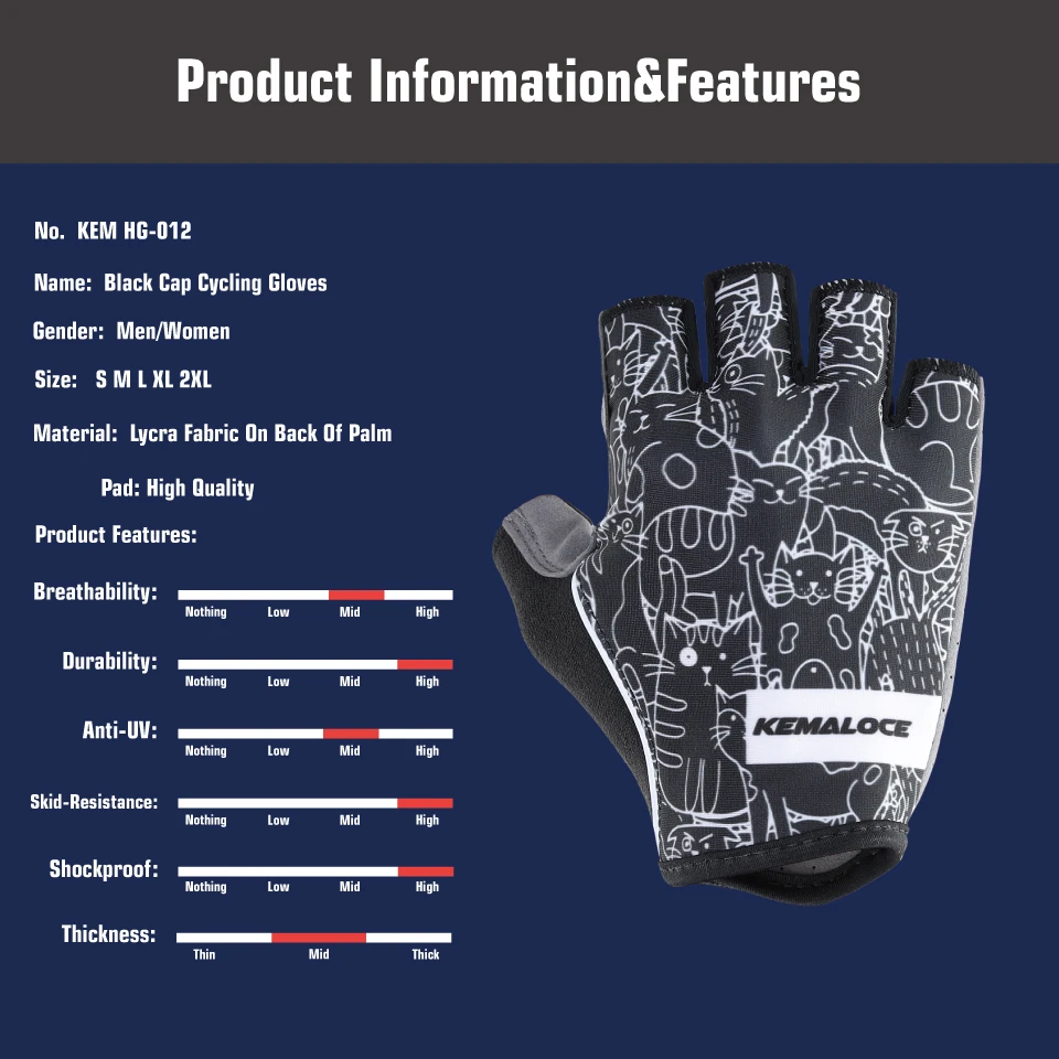 KEMALOCE Cycling Gloves Men Women Road Racing Half Finger Summer Mittens Non-Slip Reflective Outdoor Sport Adult MTB Bike Glove