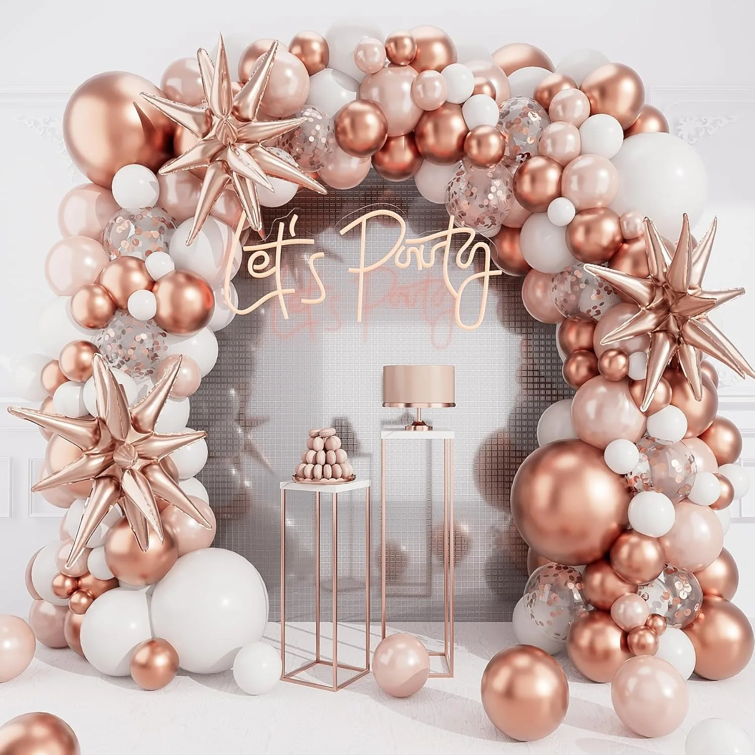 142PCS Rose Gold White Balloons Garland Arch Kit Aluminum Foil Balloons for Baby Shower Ladies Birthday Wedding Party Decor