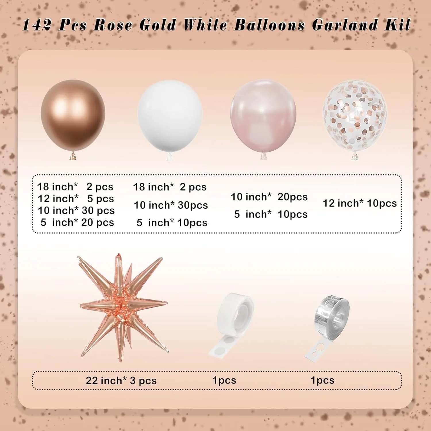 142PCS Rose Gold White Balloons Garland Arch Kit Aluminum Foil Balloons for Baby Shower Ladies Birthday Wedding Party Decor