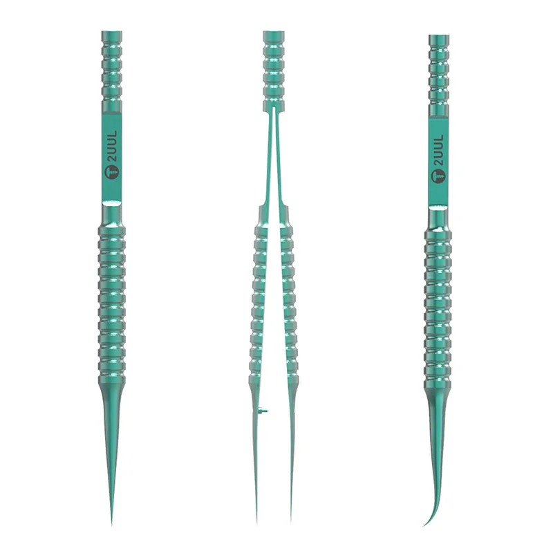 2UUL Titanium Alloy Tweezers BGA IC Chip Flying Wire Repair Forceps Motherboard Precise Electronics Green Tweezers