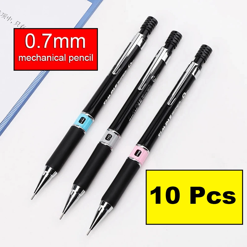10 Pcs Student mechanical pencil press type 0.5/0.7mm write comics hand-painted with eraser drawing art painting HB pencil
