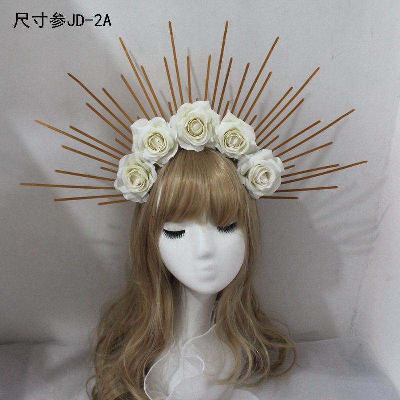 Lolita Headband Halo Headpiece Cosplay Baroque Tiara Crown Women Goddess Mary Sunburst Hair Accessories