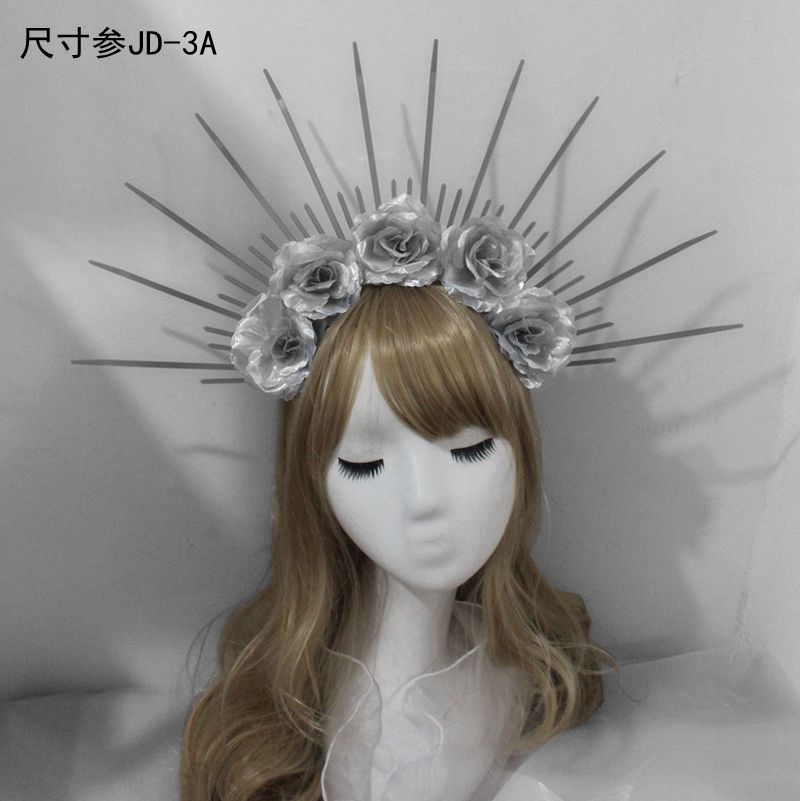 Lolita Headband Halo Headpiece Cosplay Baroque Tiara Crown Women Goddess Mary Sunburst Hair Accessories