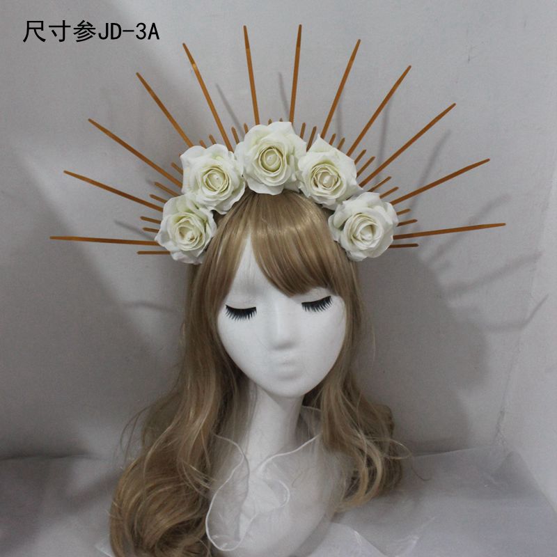 Lolita Headband Halo Headpiece Cosplay Baroque Tiara Crown Women Goddess Mary Sunburst Hair Accessories