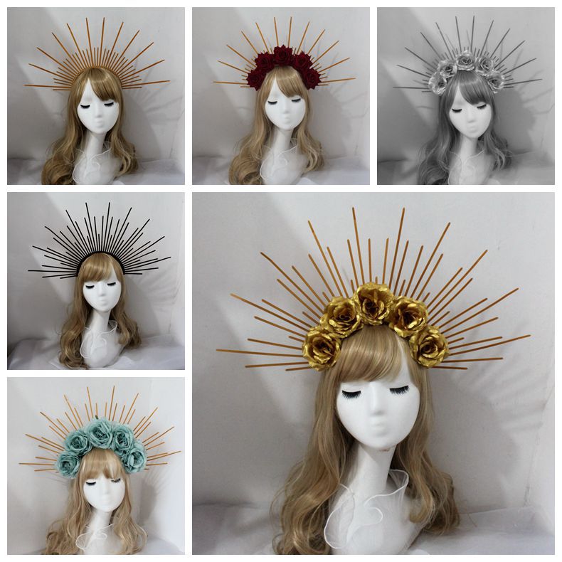 Lolita Headband Halo Headpiece Cosplay Baroque Tiara Crown Women Goddess Mary Sunburst Hair Accessories