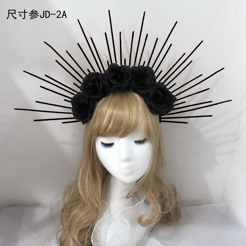 Lolita Headband Halo Headpiece Cosplay Baroque Tiara Crown Women Goddess Mary Sunburst Hair Accessories