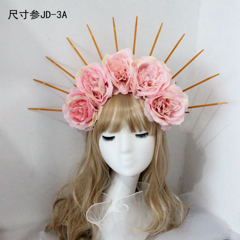 Lolita Headband Halo Headpiece Cosplay Baroque Tiara Crown Women Goddess Mary Sunburst Hair Accessories