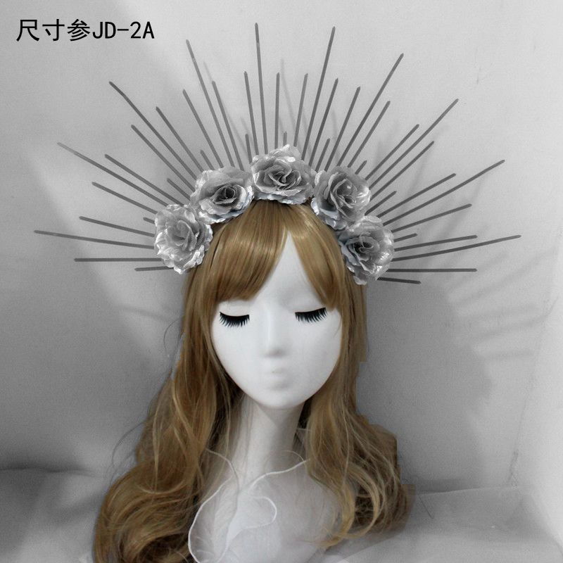 Lolita Headband Halo Headpiece Cosplay Baroque Tiara Crown Women Goddess Mary Sunburst Hair Accessories