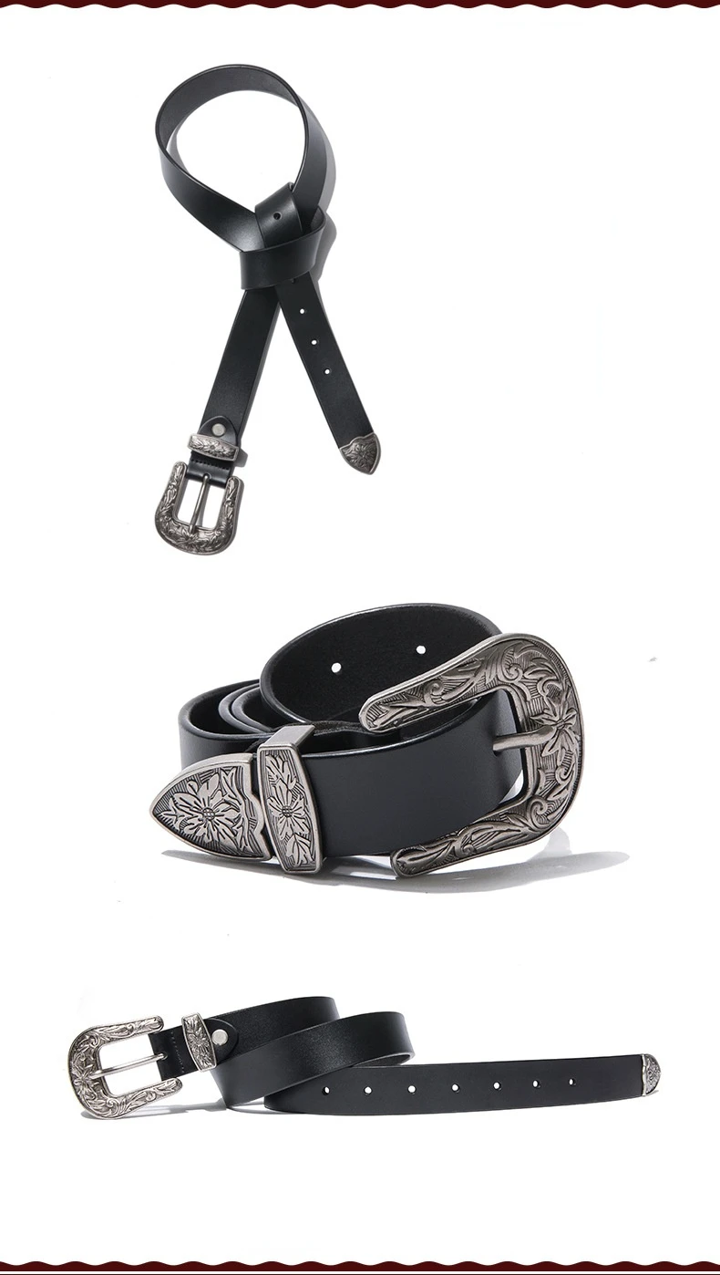 New Women Leather Western Cowgirl Waist Belt Metal Buckle Waistband New Hot Belts for Women Luxury Designer Brand Belts 2.8cm