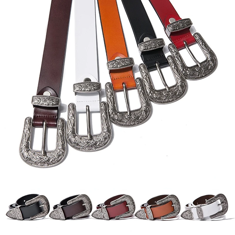 New Women Leather Western Cowgirl Waist Belt Metal Buckle Waistband New Hot Belts for Women Luxury Designer Brand Belts 2.8cm