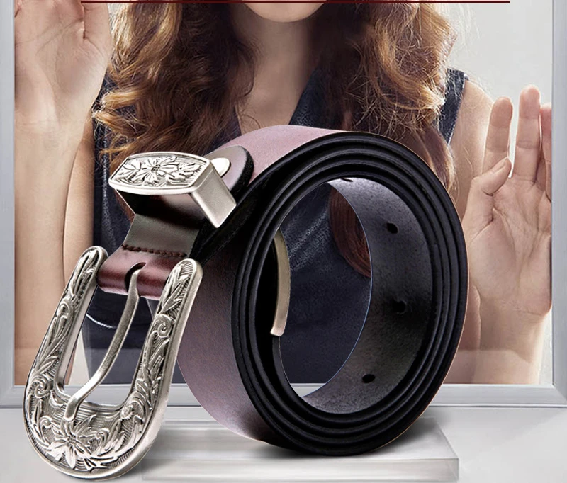 New Women Leather Western Cowgirl Waist Belt Metal Buckle Waistband New Hot Belts for Women Luxury Designer Brand Belts 2.8cm