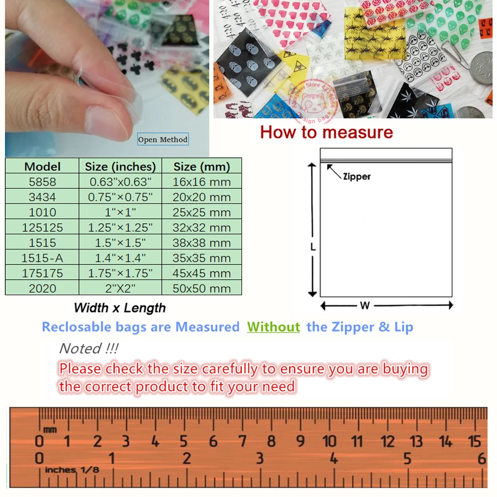 1" x 1" 5Mil Colored Pink Baggies 100pcs Mini Zip lock bags 1010 Clear Plastic Bags Y028