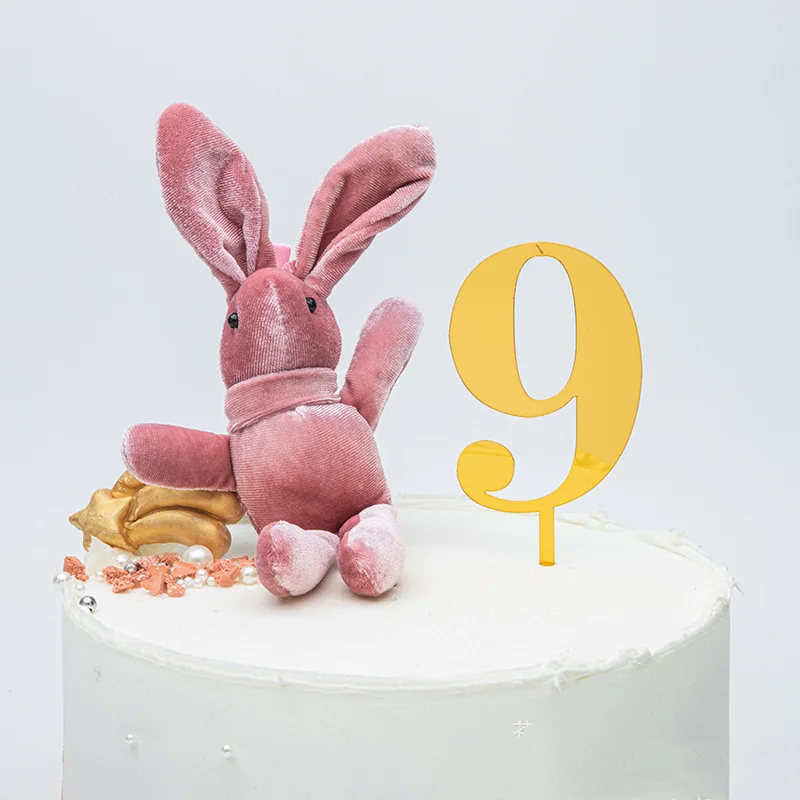 New 0-9 Number Happy Birthday Cake Topper Golden Acrylic Wedding Cake Topper Adorn For Kids Birthday Party Holiday Cake Supplies